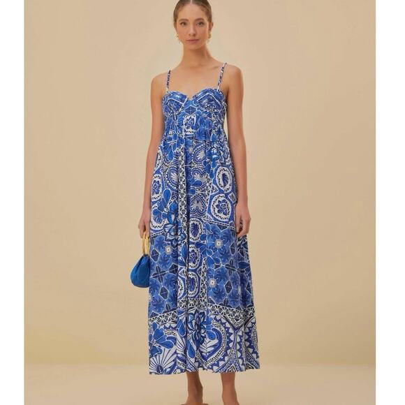FARM Rio Dresses & Skirts - FARM Rio Blue Tile Dream XL Sleeveless Maxi Dress